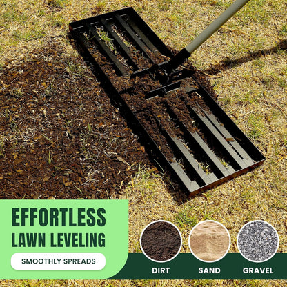 30" x 10" Stainless Steel Lawn Leveling Rake for Soil, Heavy Duty Lawn Leveler Tool for Yard with Adjustable Steel Handle up to 85", Yard Leveling Landscape Rake, Ground Leveler for Garden-Golf Course
