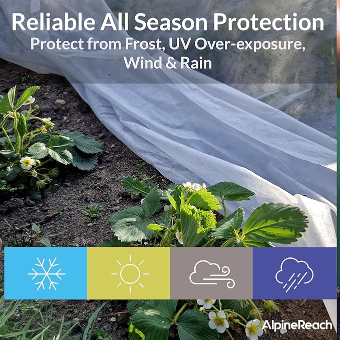 AlpineReach Plant Covers Frost & Sun Protection 10 x 30 ft - Thick 1.2 oz/yd² Freeze Blanket to Low 28 °F Temperatures Floating Row, Garden Fabric Material, Protect in Winter Cold, Gardening Down