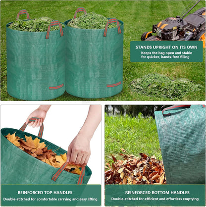 Reusable Yard Waste Bags, 72 Gallon Lawn and Leaf Bags 4 Pack with Reinforced Handles and Gardening Gloves, Heavy Duty Standable Garden Waste Bags for Leaves, Grass, Camping, Recycling