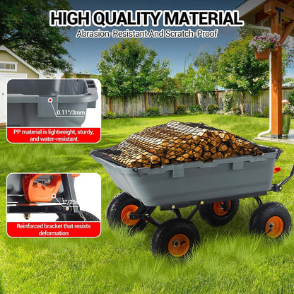 800Lb Heavy-Duty Poly Dump Garden Cart with Steel Frame, Utility Wagon with 10" Tires & Quick-Tilt System for Yard, Beach & Landscaping, Grey