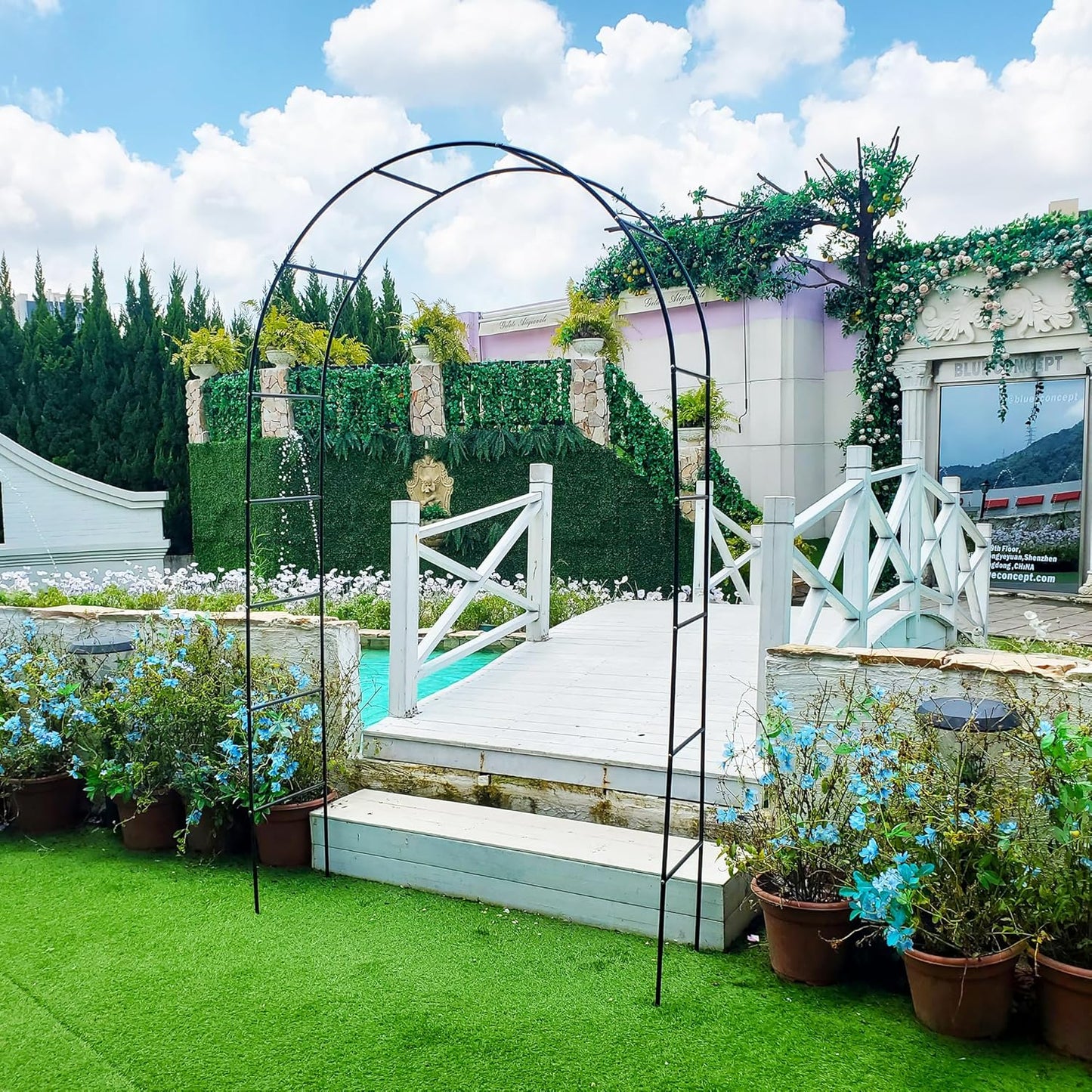 Iron Pergola Arbor Practical, 7.9 Feet High x 4.6 Feet Wide, Assemble Easily for Various Climbing Plant Wedding Garden Arch Bridal Party Decoration Wide Arbor