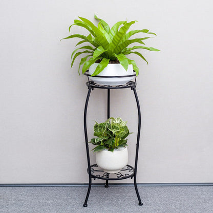 FaithLand Plant Stand, Metal Planter Holder Indoor Outdoor, 2 Tier Round Potted Supports Rack, Corner Display Shelf Black, Tall