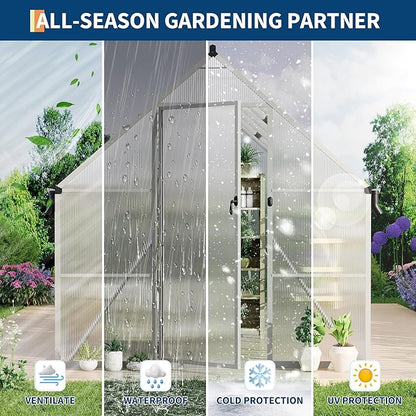 8'X12' Aluminum-Framed Polycarbonate Greenhouse, Heavy Duty Polycarbonate Greenhouse with Quick Setup Structure and Roof Vent, Large Enhanced Aluminum Greenhouses Kit for Outdoors