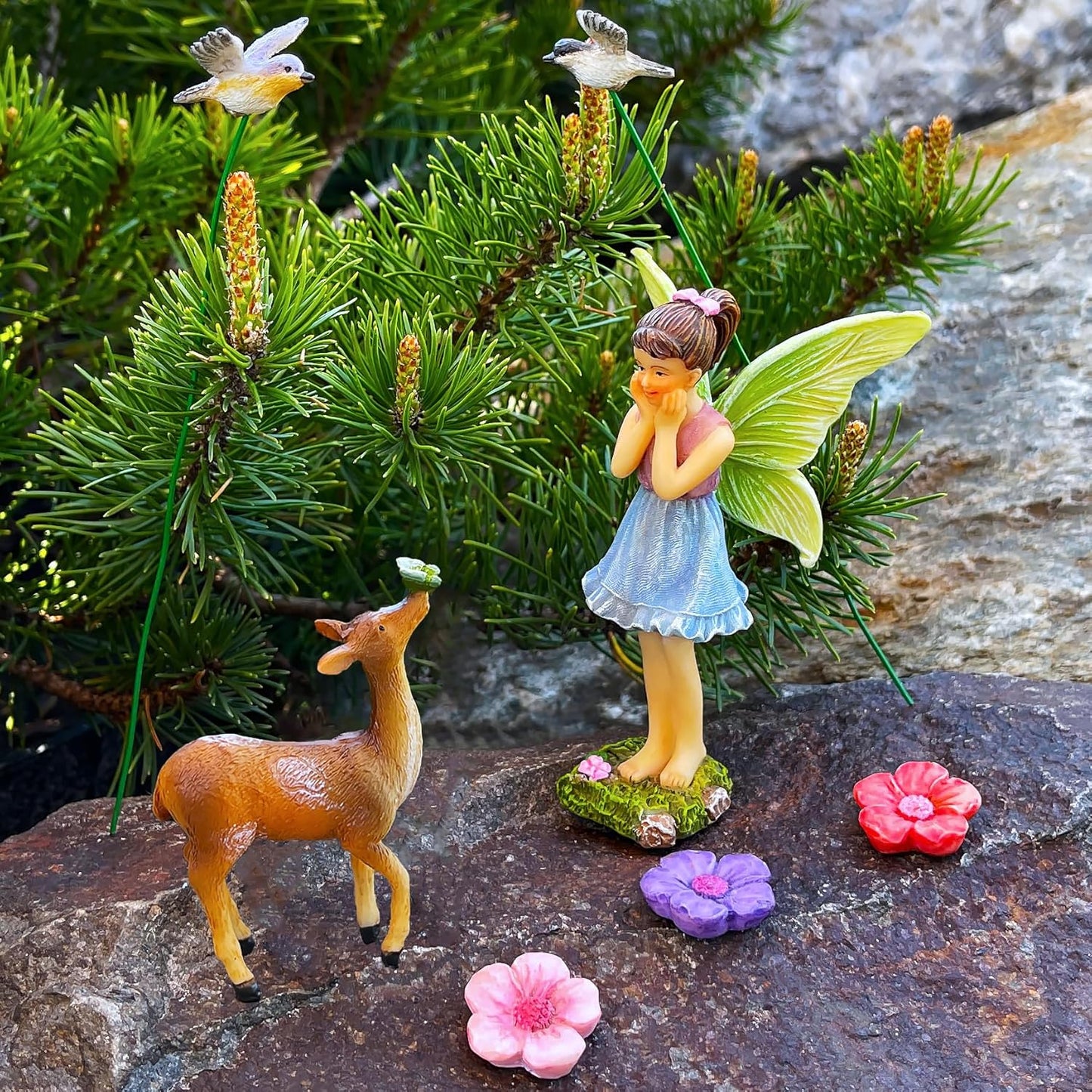 Mood Lab Fairy Garden - Miniature Accessories and Figurines Kit - Deer Set of 7 pcs - for Outdoor or House Decor