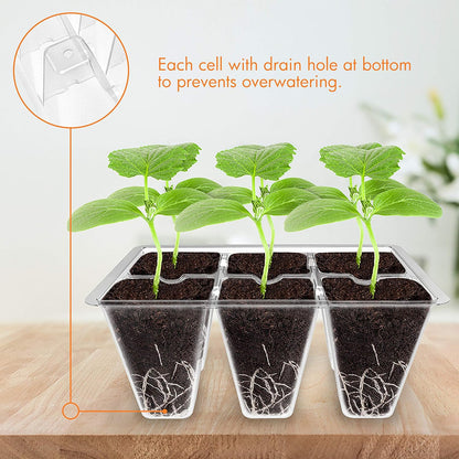 Gardzen 120 Pack 6-Cell Seed Starting Tray for Seedlings, Plant Starter Trays with Drainage Holes for Seed Germination, 5.4x3.7 inches, Clear