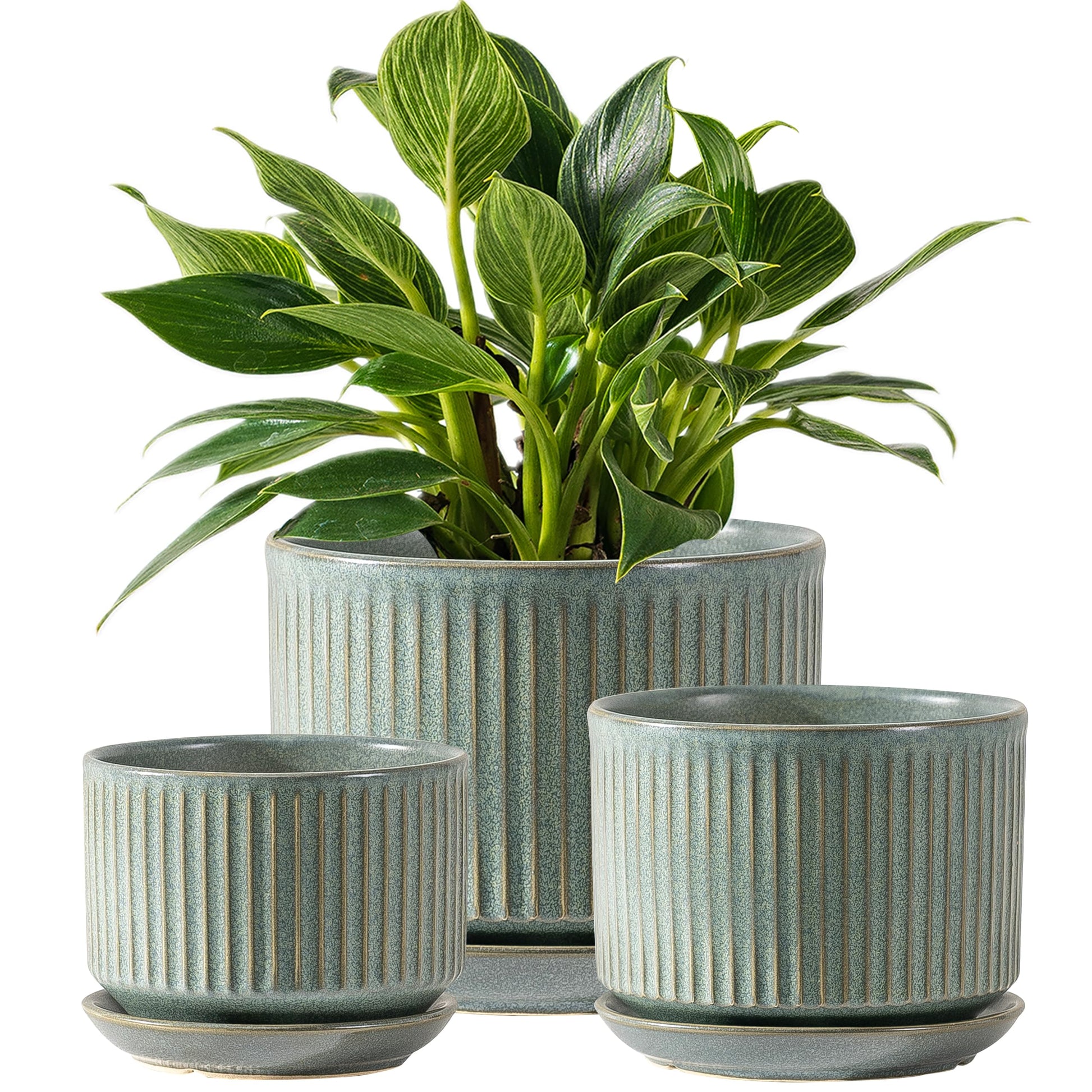 SURE YUESI Ceramic Plant Pots Set of 3, Indoor Outdoor Planters with Drainage Hole and Saucer