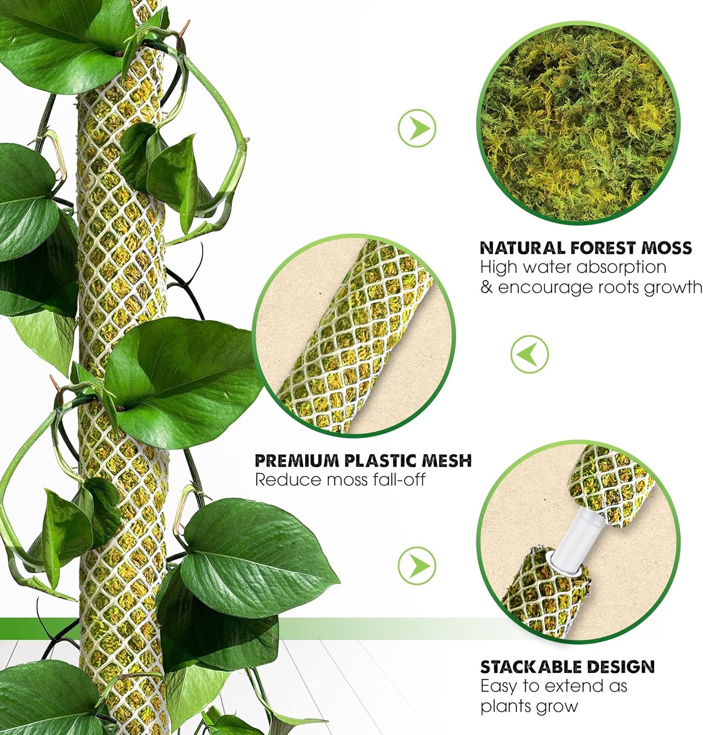 DUSPRO Stackable Mesh Moss Pole for Plants Monstera Potted Plant Stakes for Indoor Plants Extendable Plant Pole Moss Sticks for Plants Climbing Vine Supporting Monstera Trellis 4Pack 71''