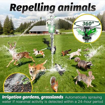 Motion Activated Animal Repeller with Water Sprinkler and Flashing Light, Solar Powerd Deer Cat Repellent Outdoor Deer Deterrent - Keep Rabbits Shunks Dog Raccoons Birds Away from Lawn and Garden