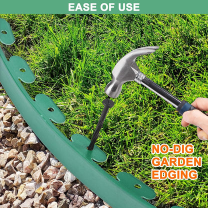 Garden Edging - 20 Feet Plastic Landscaping Edging Border with 18 PCS Spikes Apply to Flower Beds/Grass Lawn/Yard (20FT x 1.57IN, Green)