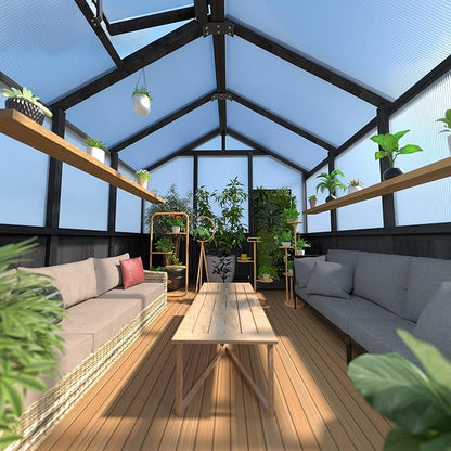 BlueWish 6x10FT Greenhouse, Greenhouse for Outdoor with Cedar Frame, Adjustable Vent, Wood Greenhouses with Polycarbonate Panel, Green House for Outside, Garden, Backyard, Black