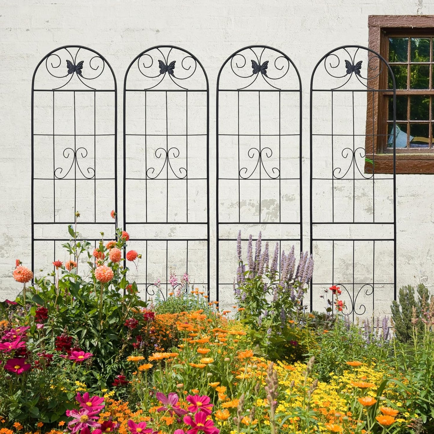 4 Pack Garden Trellises with Black Metal Coating, Trellis for Climbing Plants Outdoor, Roses, Vegetables, Vines, Cucumbers-19.7×86.7 inches.