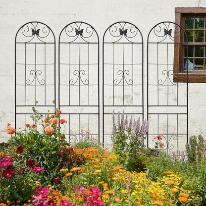 4 Pack Garden Trellises with Black Metal Coating, Trellis for Climbing Plants Outdoor, Roses, Vegetables, Vines, Cucumbers-19.7×86.7 inches.