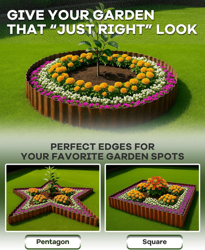 Corrugated Metal Garden Edging, Sturdy Rusty Garden Edging Border for DIY Flower Bed, Lawn and Landscape Edgings, Hemmed Edges Design, Easy Installation with Garden Gloves (12in*20FT)