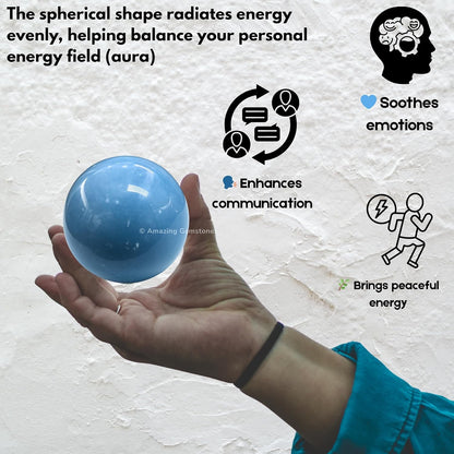Amazing Gemstone Angelite Crystal Ball with Stand - 2" Inches Crystal Sphere Meditation Balls for Witchcraft and Decorative Balls