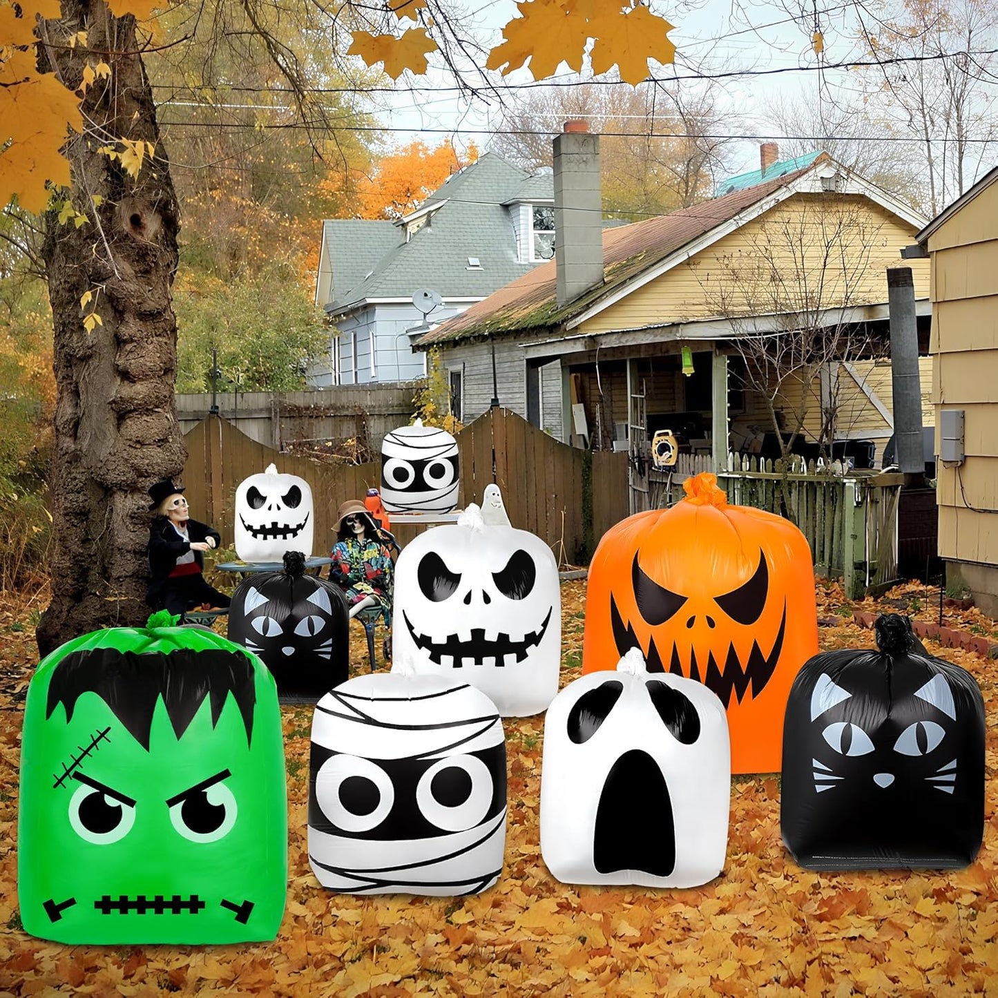 10 Pack Halloween Leaf Lawn Bags - Giant Pumpkin Lawn Bag with Twist Ties, Reusable Trash Bag for Outdoor Garden Decoration, Thanksgiving Fall Yard Decor