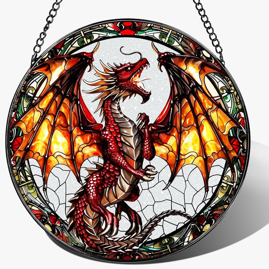 Stained Glass Window Hanging, 8 Inch Dragon Suncatcher Stained Glass, Suncatchers for Windows