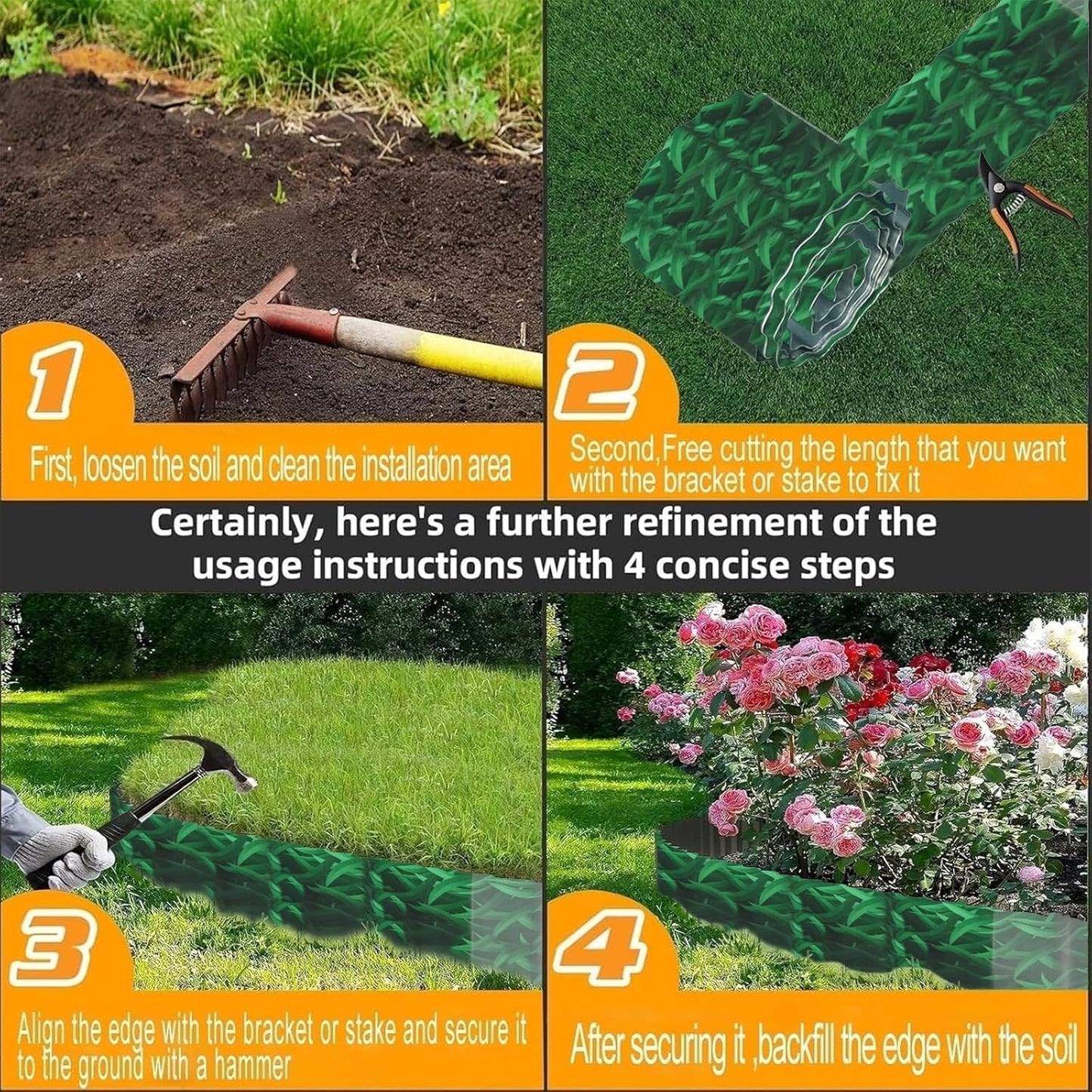 Metal Landscape Edging,8Inch×20FT Corrugated Metal Garden Edging Border Heavy Duty Garden Borders Edging Lawn Edging for Garden,DIY Flower Beds,Lawns,Pathway (Grass Green)