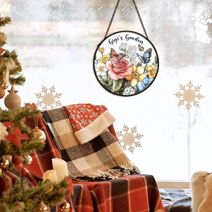 Gigi Gifts Suncatcher Stained Glass Window Hanging Decor from Grandkids, Gigi's Garden Stained Glass Wall Decor, Grandma Gifts Sun Catchers Indoor Window Hanging Wall Art, 7.9x7.9In