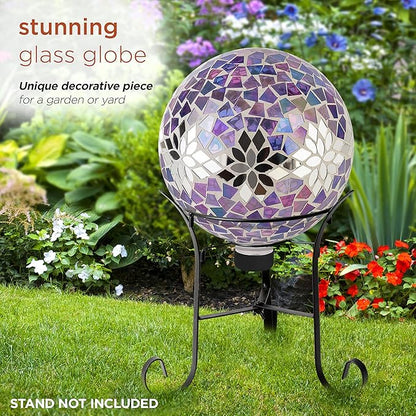 Alpine Corporation 10" Diameter Indoor/Outdoor Glass Mosaic Gazing Globe Yard Decoration, Purple Mosaic Flower Design