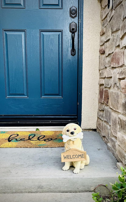 Nature's Mark Labrador Retriever Dog Puppy Statue with Reversible Welcome Sign and Go Away Sign Resin Garden Decor 12" H