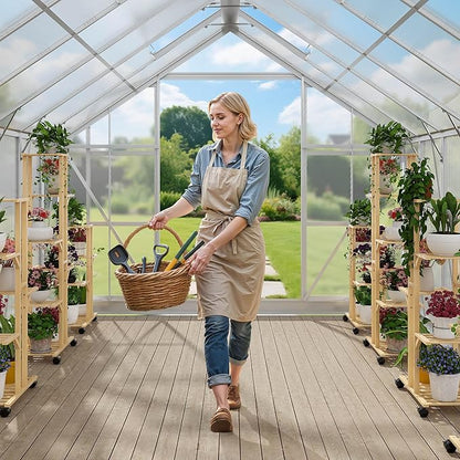 YITAHOME 10x12FT Polycarbonate Greenhouse for Outdoors, Large Heavy Duty Aluminum Greenhouses with Sliding Doors and Vent Window, Walk-in Greenhouse for Garden Backyard, Simple Setup, Silver
