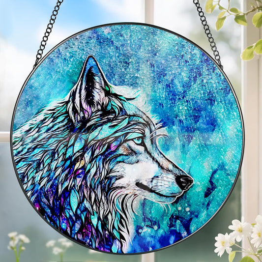Stained Glass Window Hanging, Stained Glass Suncatcher, Wolf Sun Catcher, Window Hanging Decor