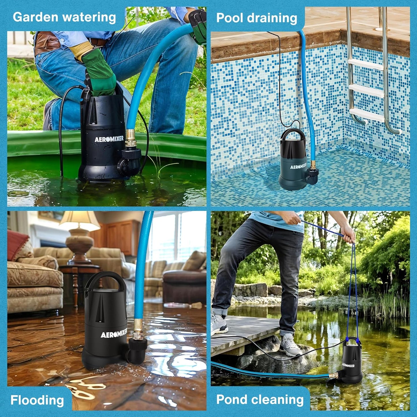 Aeromixer Mini 1/4 HP Submersible Mixing + Aerating Pump with 1/4 HP Water Transfer Pump Bundle - Water Aerator & Garden Utility Pumps, Nutrient Mixing & Aeration Pumps for Farming & Gardening