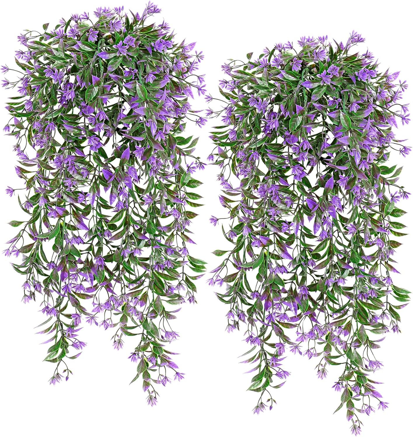 TOCHGREEN 4Pcs Artificial Hanging Plants Fern Vine, Faux Plastic Plants Fake Ivy Vine Greenery Garland with Purple Flower, Outdoor Indoor Decorations for Living Room Balcony Garden Wall Home Decor