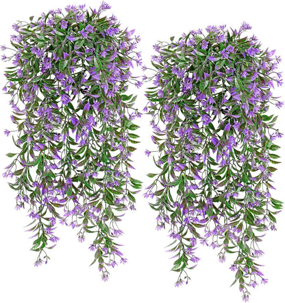 TOCHGREEN 4Pcs Artificial Hanging Plants Fern Vine, Faux Plastic Plants Fake Ivy Vine Greenery Garland with Purple Flower, Outdoor Indoor Decorations for Living Room Balcony Garden Wall Home Decor
