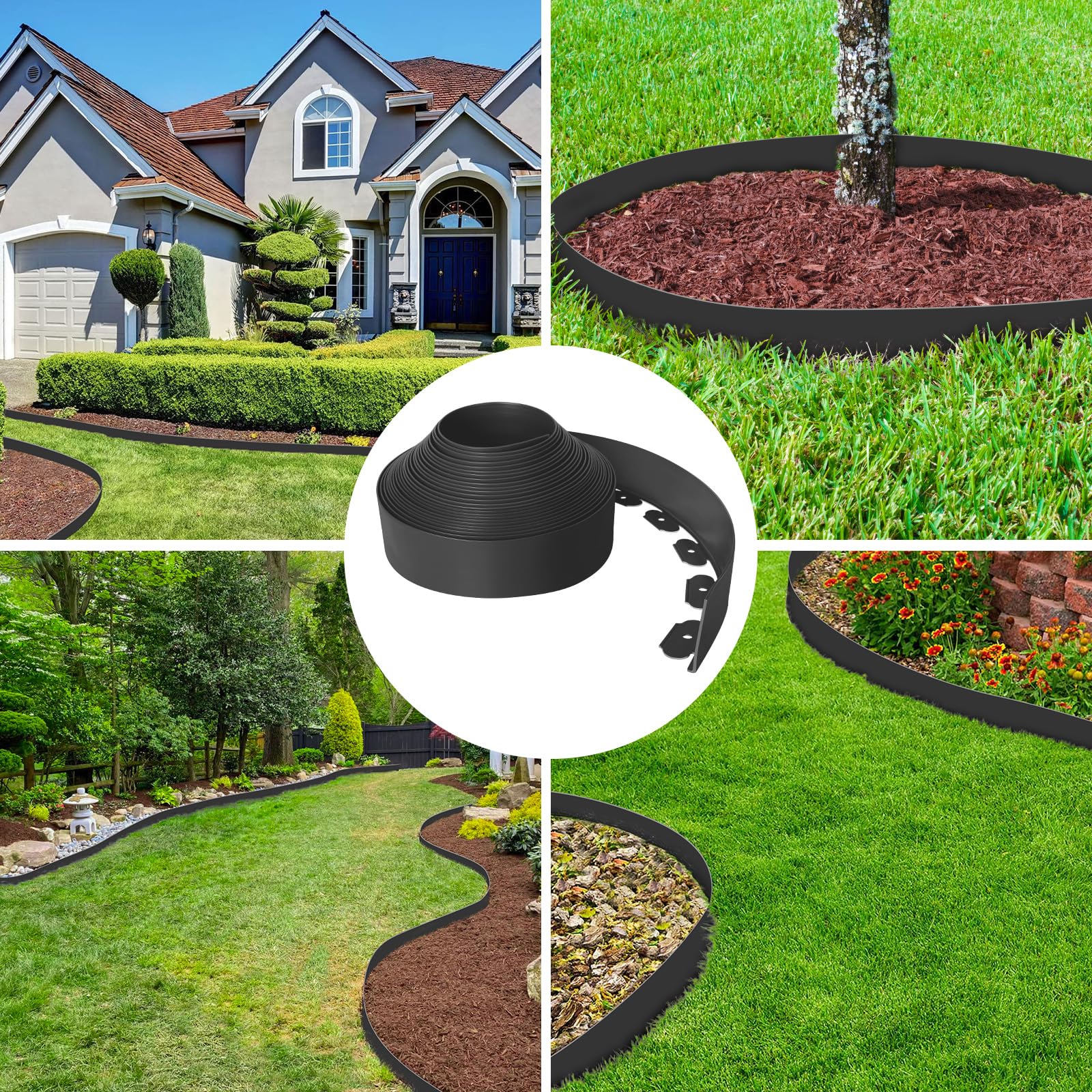 4-Inch x 50 FT Landscape Edging Border with 75 Spikes, Garden Edging Lawn Border Kit, Plastic