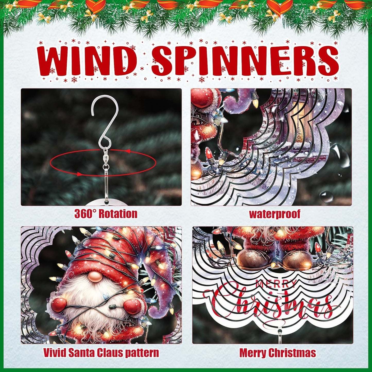 Metal Wind Spinner Outdoor Christmas Decorations,Santa Claus Halloween Yard Decorations 12inch 3D Stainless Steel Garden Sculpture Lawn Ornaments Gifts Indoor/Outdoor Decor Gifts for Women
