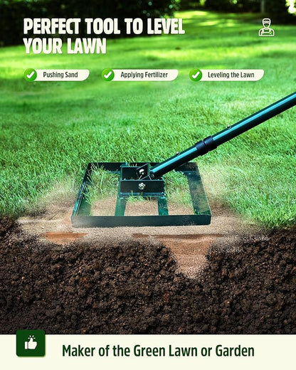 Lawn Leveling Rake,Stainless Steel Lawn Leveler with 17”x10” Ground Plate, 78” Adjustable Long Handle, Heavy Duty Level Yard Tool for Grass, Golf Field, Level Soil or Dirt Ground Surfaces-Green