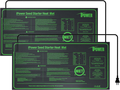 iPower Durable Seedling Heat Mat Warm 10" x 20" - 2 Pack Hydroponic Heating Pad Waterproof for Seed Starting Greenhouse and Germination