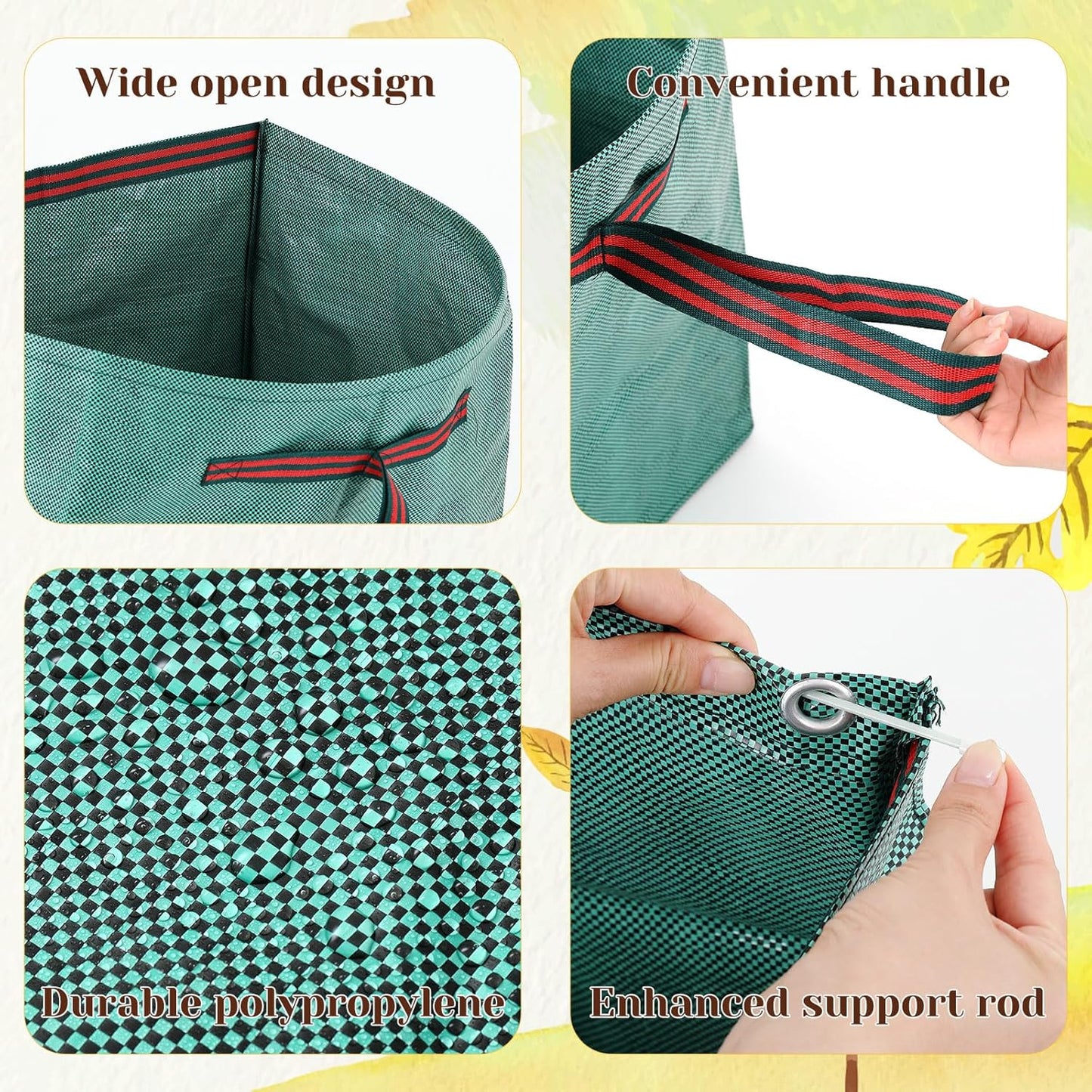 Berlune 4 Pack 72 Gallon Garden Bags for Debris Extra Large Dustpan-type Lawn Yard Waste Bags with 2 Pairs Gardening Gloves Reusable Heavy Duty Lawn and Leaf Bag for Parties, Laundry, Camping