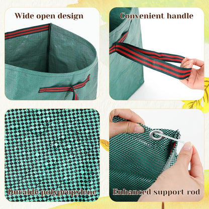 Berlune 4 Pack 72 Gallon Garden Bags for Debris Extra Large Dustpan-type Lawn Yard Waste Bags with 2 Pairs Gardening Gloves Reusable Heavy Duty Lawn and Leaf Bag for Parties, Laundry, Camping