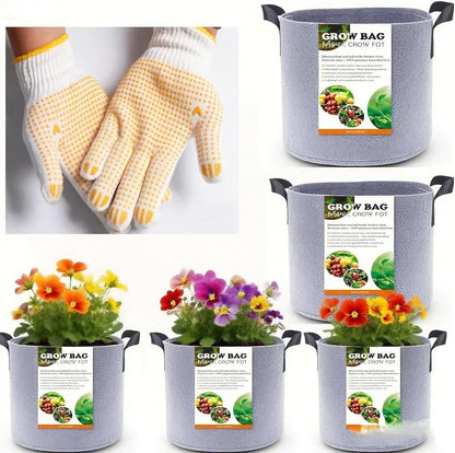 Grow Bags,Gallon Pot,Gallon Grow Bag,Fabric Plant Vegetable Pots with Handles,2-12 Nursery Pot Gallon Grow Bags with 1 Non-Slip Gardening Gloves,5pcs (3 Gallon)