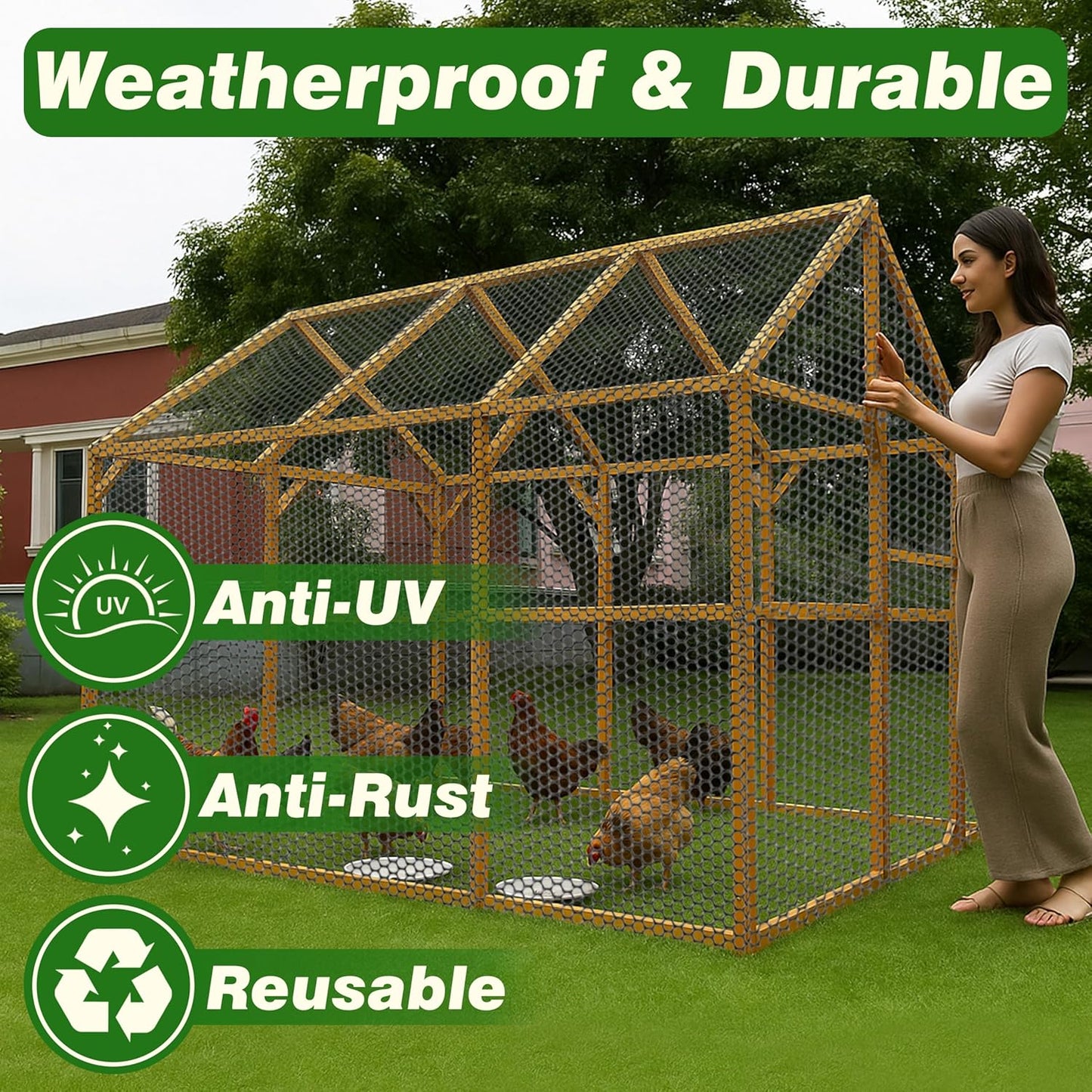 Gardzen Plastic Chicken Wire Mesh with 70 pcs Ties, 16in x 33ft Durable Chicken Fence for Poultry, Garden Protection & DIY Crafting, Heavy-Duty Mesh Netting for Outdoor & Indoor Use