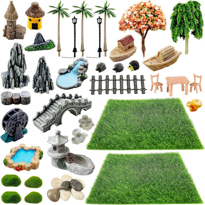 Woohome 42 PCS Mini Garden Accessories Fairy Garden Kit Micro Landscape Mini Zen Garden Accessories for Diorama Project DIY, Mini House Decor