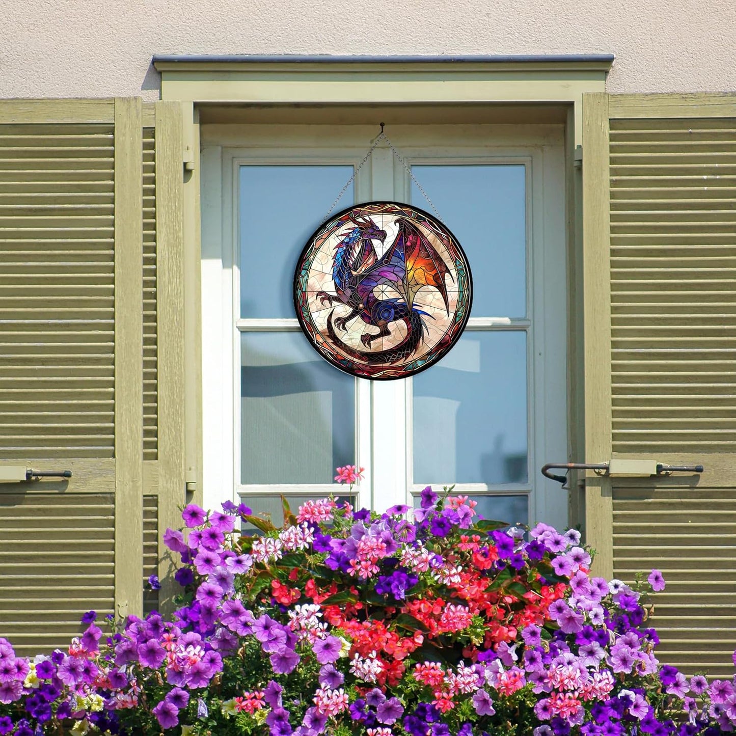Dragon Suncatchers for Windows,6.3” Stained Glass Window Hangings,Hand-Painted Glass Panel Perfect for Home Décor