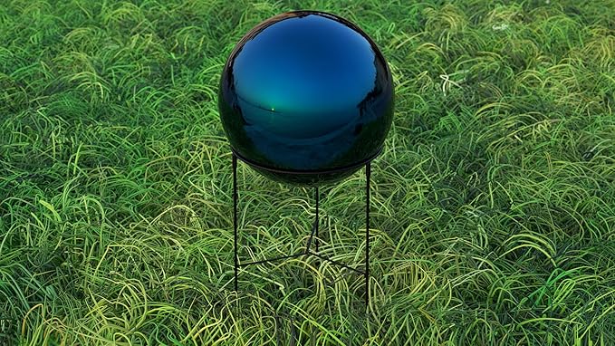 Lulu Decor, Blue Stainless Steel Gazing Mirror Ball Size 12 with Stand