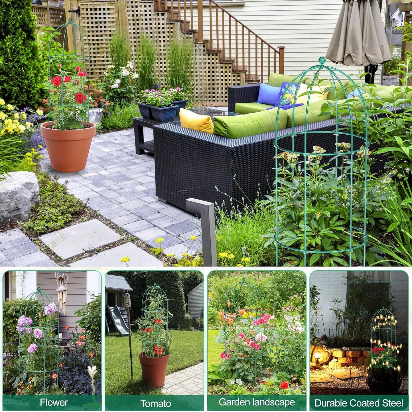 3 Pack Metal Plant Cage Support, 31.5" H Peony Support Tomato Cage Garden Rose Obelisk Trellis Supports Tower for Clematis Vine Jasmine Supports Outdoor Indoor