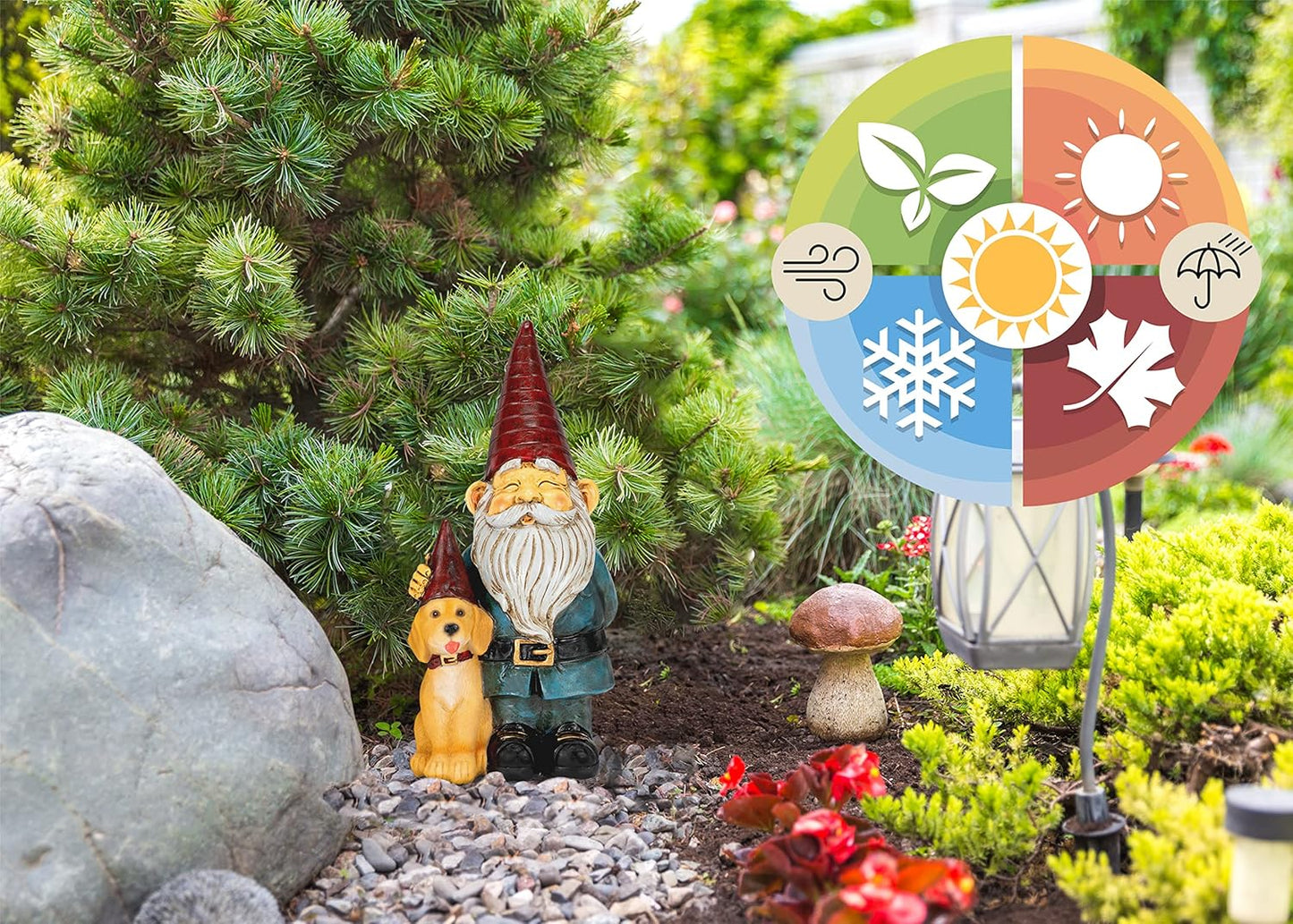 NAT & JULES Gnome 12 inch Resin Stone Garden Statue (Gnome and Dog Colorful)