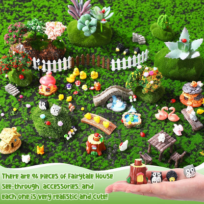 116 Pcs Fairy House Accessories Kit Miniature Garden Accessories Terrarium Decoration Mini Diorama Figurines Miniature Landscape Trees Simulated Succulents for DIY Garden Doll House Craft
