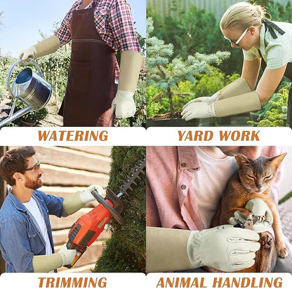 HANDLANDY Pruning Gloves Long for Men & Women, Pigskin Leather Rose Gardening Gloves- Breathable & Durability Gauntlet Gloves