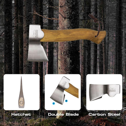 Prandi Segurin Hatchet 88 lb - Hickory Handle 11 in with Leather String - Ideal for Camping, Travel and Bushcraft - Made in Italy