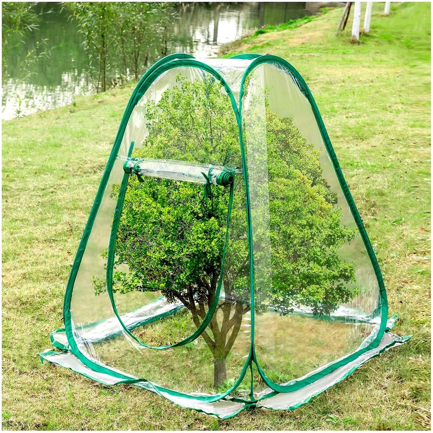 Pop Up Greenhouse Cover Transparent PVC Mini Greenhouse Outdoor with 4 Fixed Nails, Clear Portable Backyard Gardening Sunshine Tent for Cold Frost Protector Gardening Plants