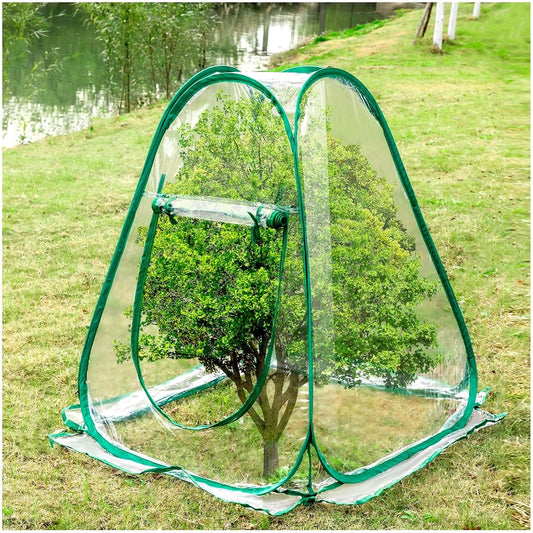 Pop Up Greenhouse Cover Transparent PVC Mini Greenhouse Outdoor with 4 Fixed Nails, Clear Portable Backyard Gardening Sunshine Tent for Cold Frost Protector Gardening Plants