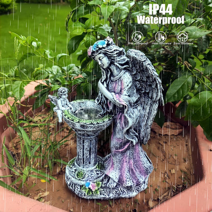 Solar Angel Figurine Lights Outdoor Waterproof Garden Statue with Color Changing Birdbath Fountain, Fairy Garden Decor for Outside Yard Patio Porch, Housewarming Gifts for Thanksgiving Christmas