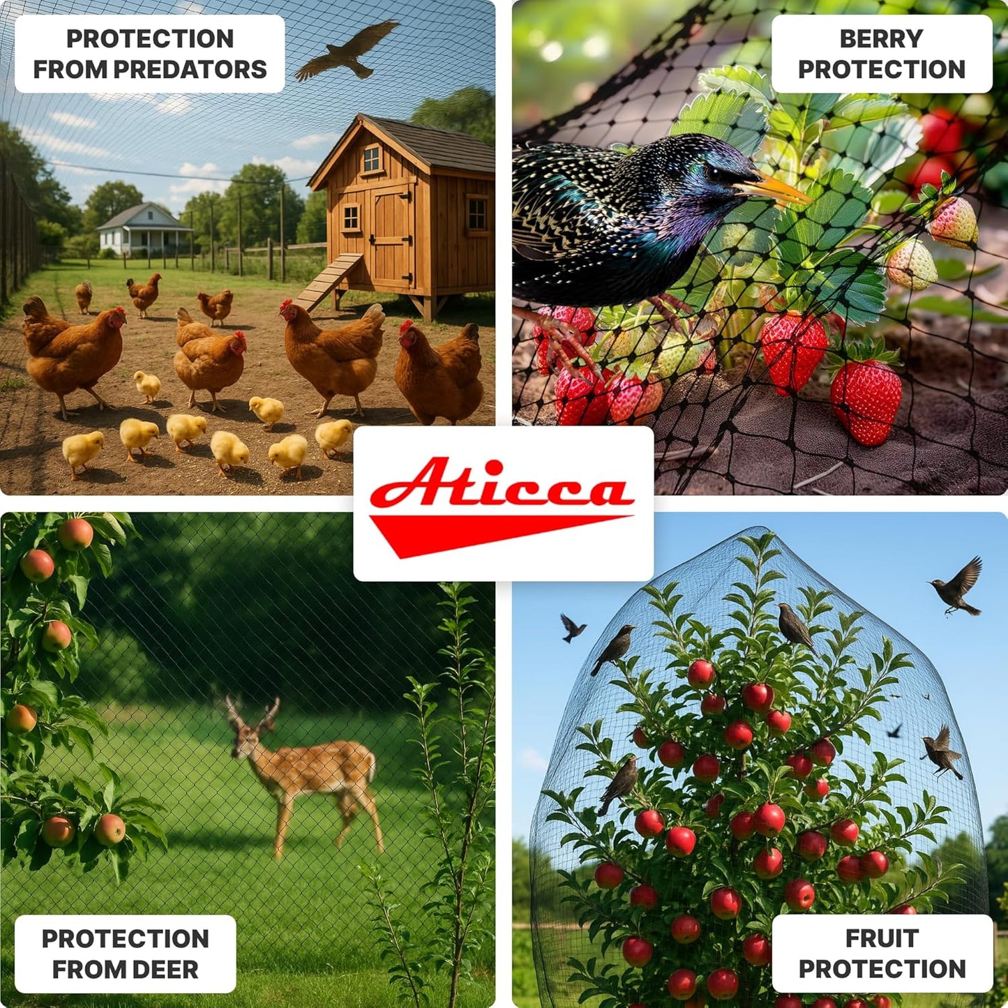Heavy Duty Bird Netting for Garden Protection & Fruit Trees, 15x15 Ft with 10 Stakes – Black Anti-Bird Net for Poultry, Deer, & Squirrel Protection, Durable Nylon Mesh for Garden and Yard Use