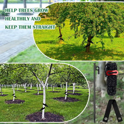 Sintuff 36 Pcs Heavy Duty Tree Stake Kits Stake and Support for Young Leaning Tree Anchor Straightening Kit, 15.8'' Support Straps, 11.8'' Steel Stakes, 13.12ft Rope(Black)